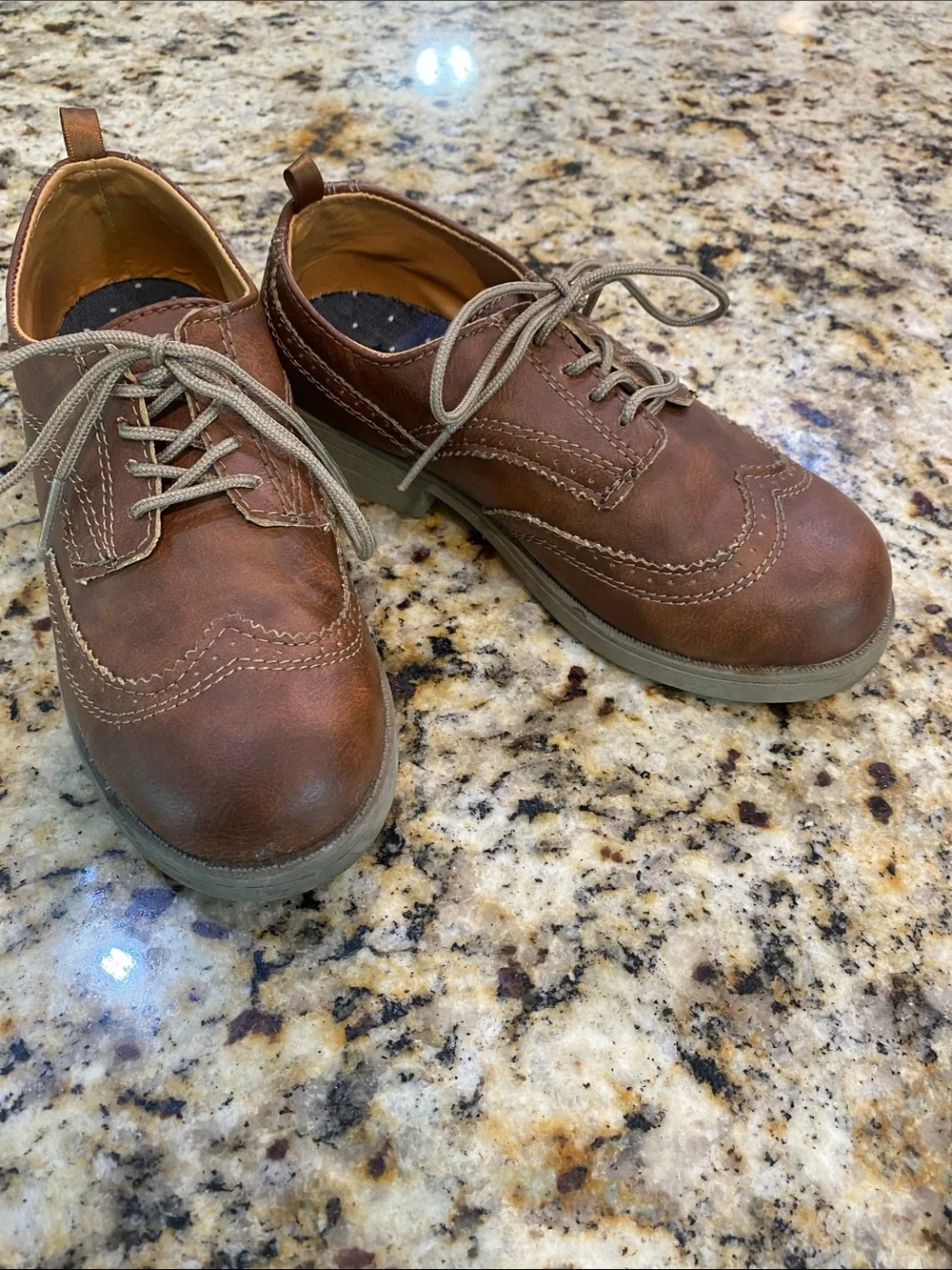 Carter's Brown Leather-Look Kids Wingtip Dress Shoes